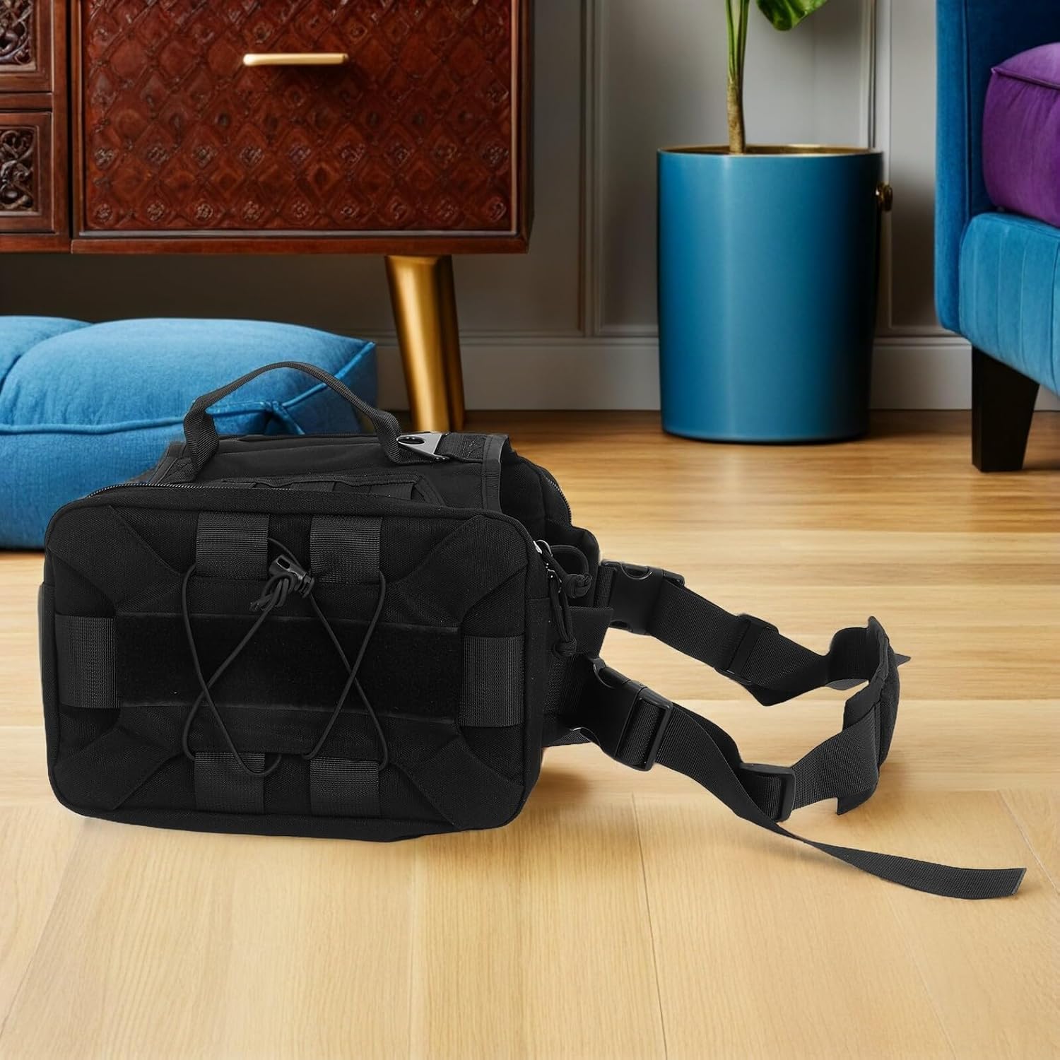 Dog Hiking Backpack Saddle Bag with Side Pockets Adjustable Dog Backpack Carrier for Large Breeds Black Nylon Travel Training Pack