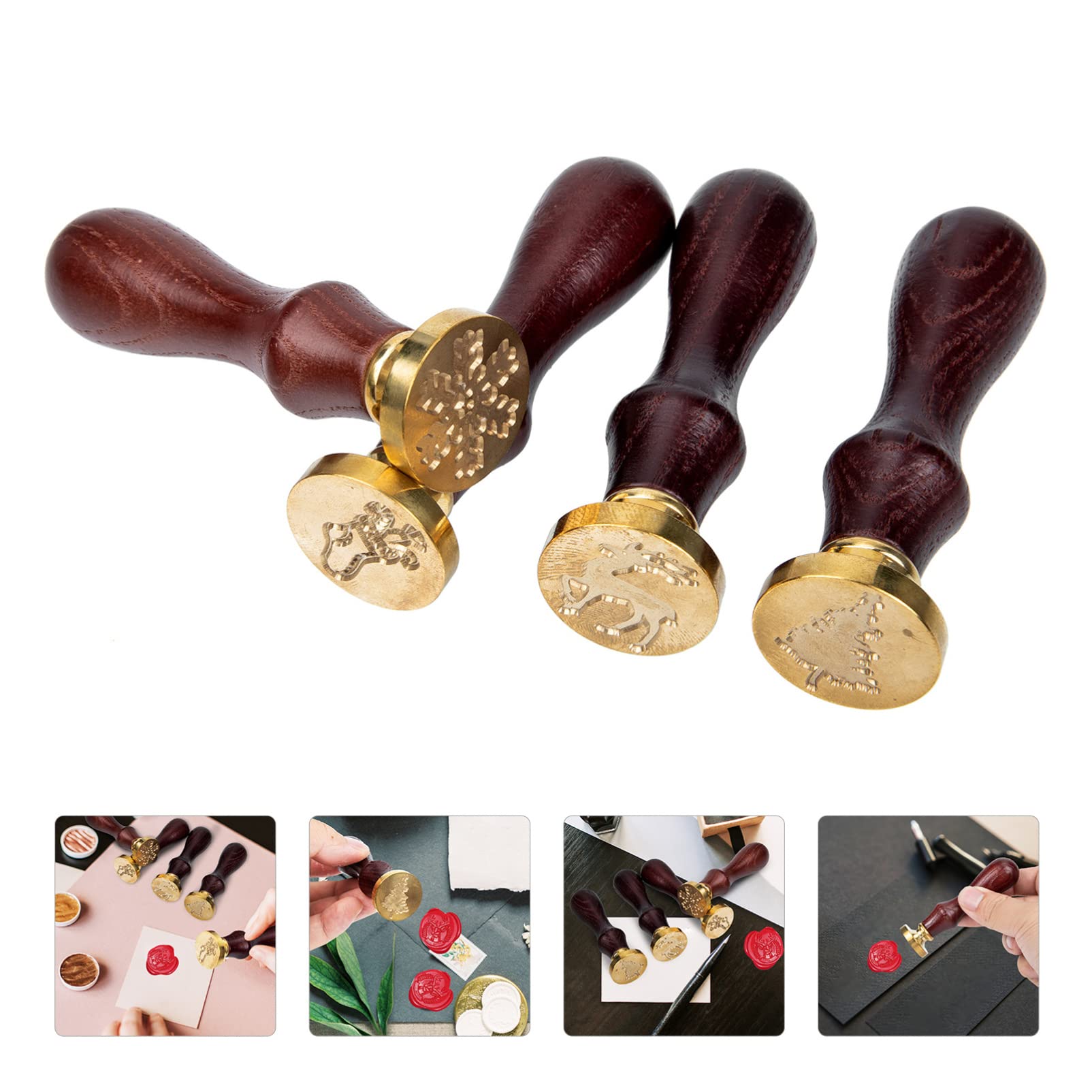 NUOBESTY 3 Sätze Weihnachtssiegel aus Holz Wachstopf Wachs schmilzt Paraffinwachs Wachsperlen für Wachssiegel Karte geldumschläge umschlag Party-Wachssiegelstempel Briefsiegelstempel Kupfer