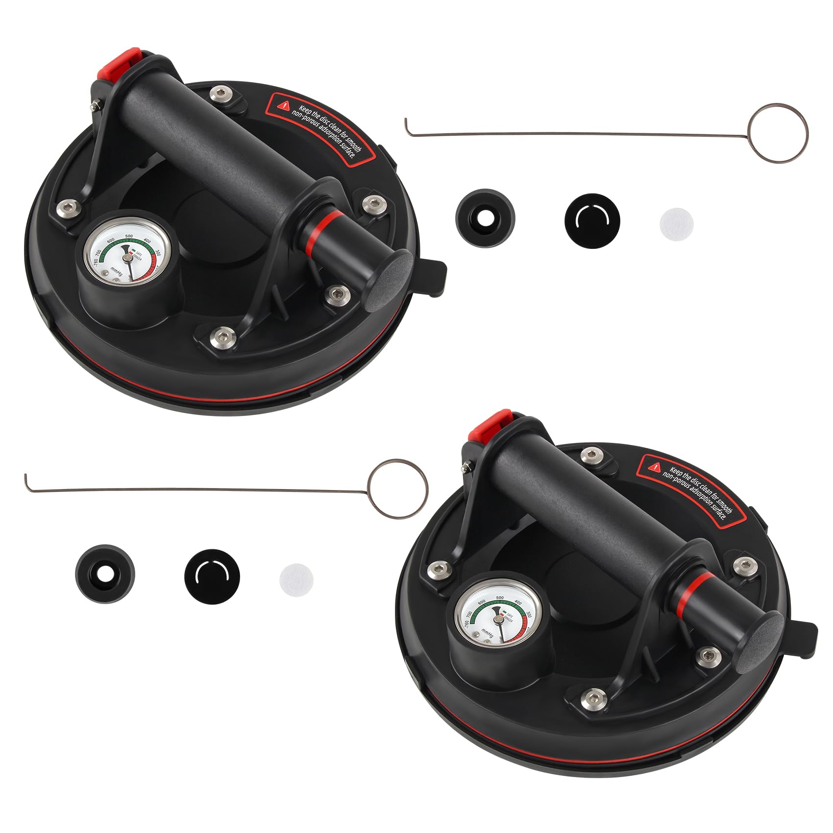 DOCAS 2x 8" Vuoto Ventose Sollevator con barometro, Pesante di Vetro Ventosa per Sollevamento con Capacità di Sollevamento di 200kg per Vetro per Parabrezza per Auto,Marmo,Vetro