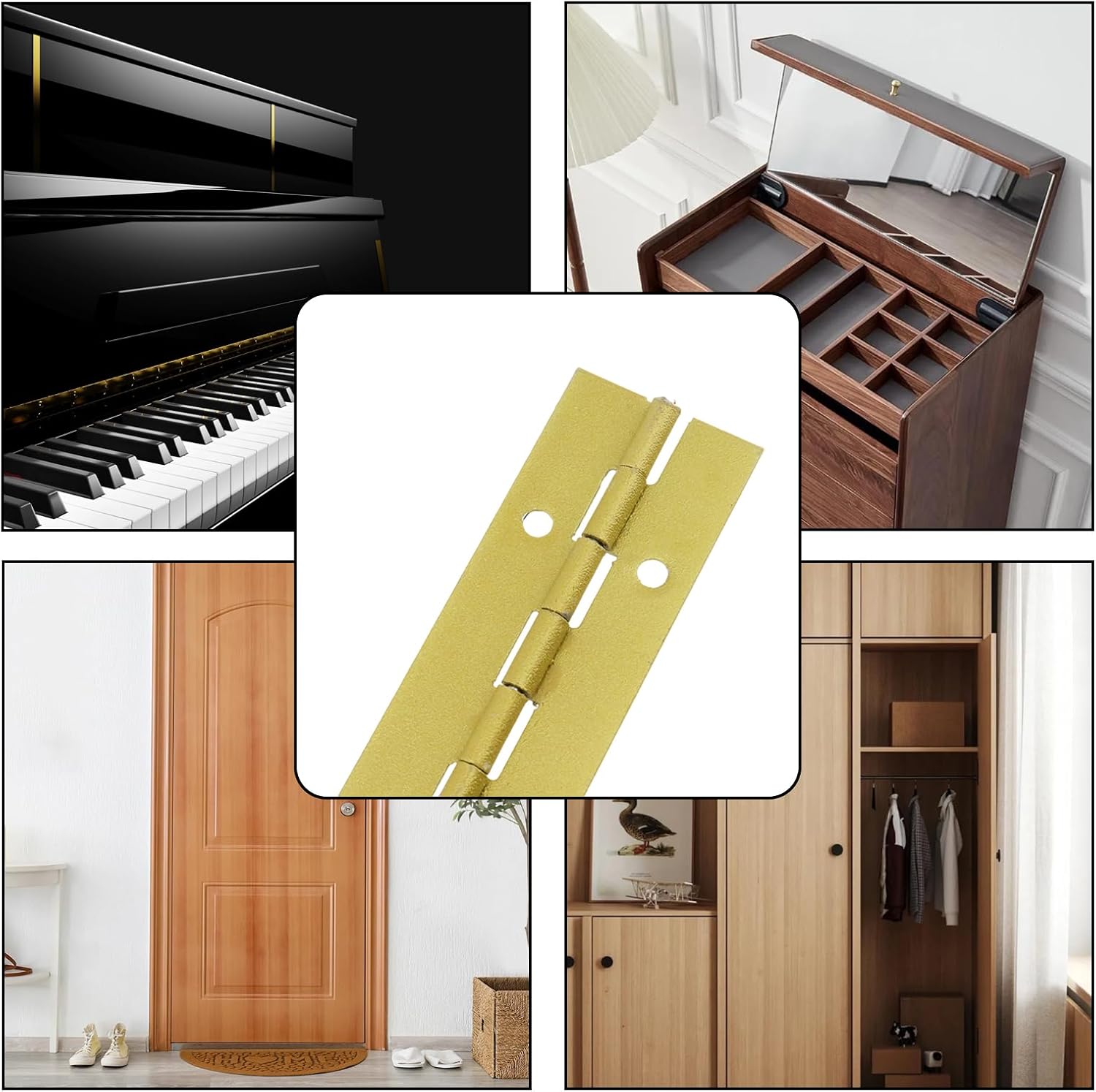 Heavy Duty Piano Hinge, 4 Pcs Continuous & Piano Long Flat Folding Hinges Furniture Hardware for Boat, Cabinet Door, Box (Gold, 400mm/15.75")