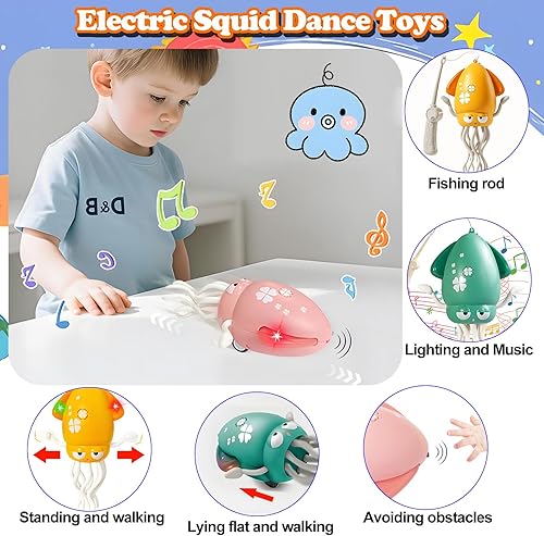 Miniatura 4 de Juguetes eléctricos de pulpo bailarín para bebé, juguete automático de calamar con iluminación y música, pulpo gateando, juguetes sensoriales para