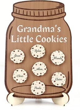 CHDITB Personlized Gifts for Grandma from Grandkids, Wooden DIY Family Name Cookie Can Shaped Table Desktop Decor with 10 Cookies, Ideal Mothers Day Birthday Gift for Mom Gigi Nonna8"x12"