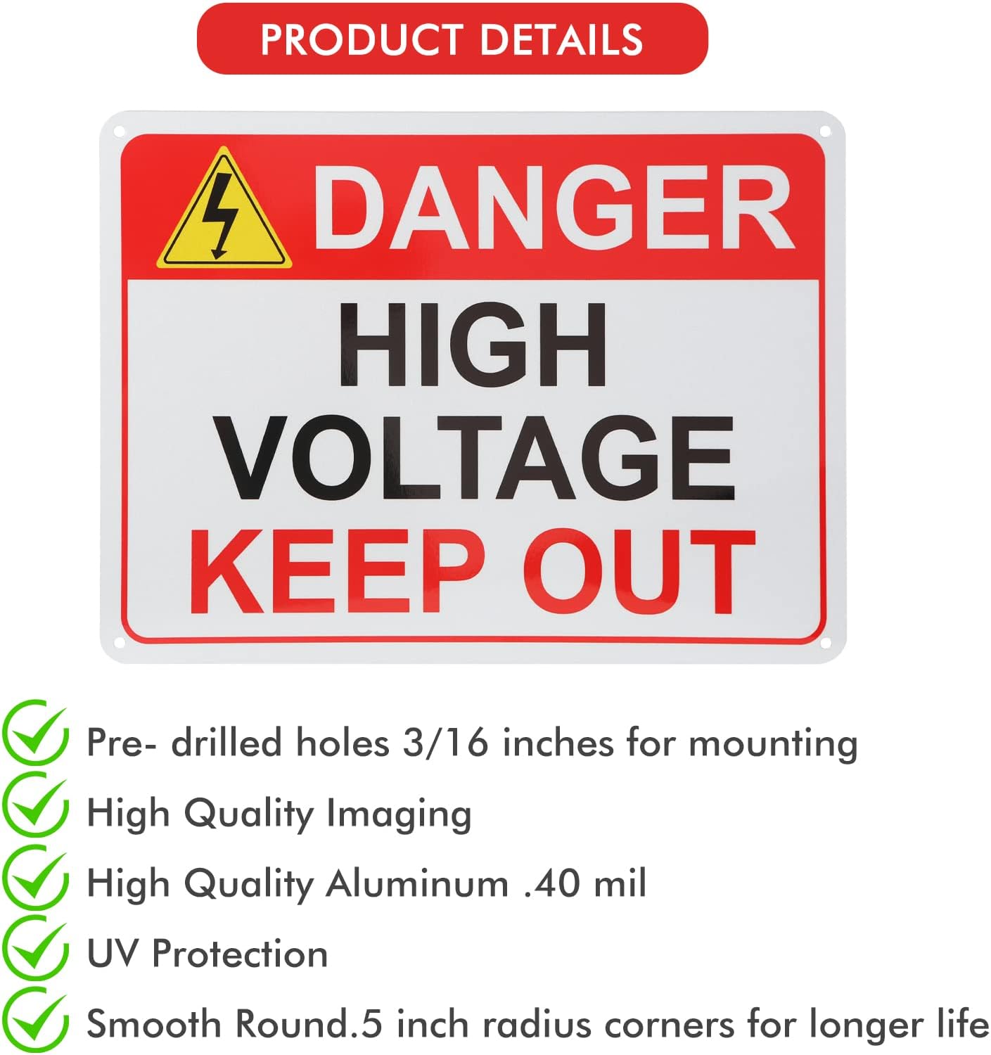 Danger High Voltage Keep Out Sign,7"x10" High Voltage Sign Rust Free .040 Metal Aluminum,Danger High Voltage Sign White and Red Color Alert Sign,Fade Resistant,Indoor/Outdoor Use