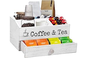 1.8" Drawer Coffee & Tea Station Organizer: Rustic, Countertop KCup and Tea Storage Solution