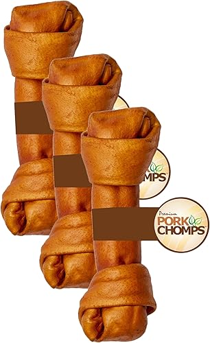 Miniatura 10 de Pork Chomps Masticable de piel de cerdo horneada, nudo de 11 pulgadas, 1 unidad