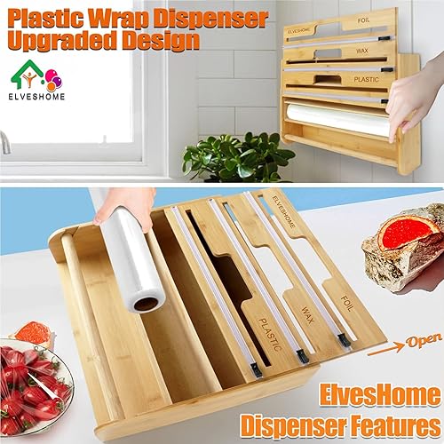 Miniatura 6 de Organizador de papel de aluminio y plástico 5 en 1 con cortador, dispensador de alimentos de plástico con soporte para toallas de papel para rollo