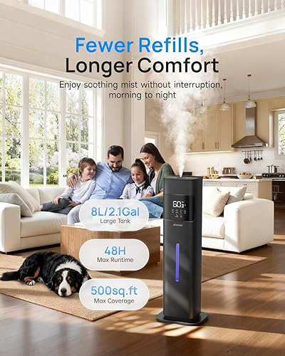 Miniatura 3 de Humidificadores de niebla cálida y fría para dormitorio, 500 pies cuadrados, humidificador de llenado superior de 2.1 galones8L, habitación grande