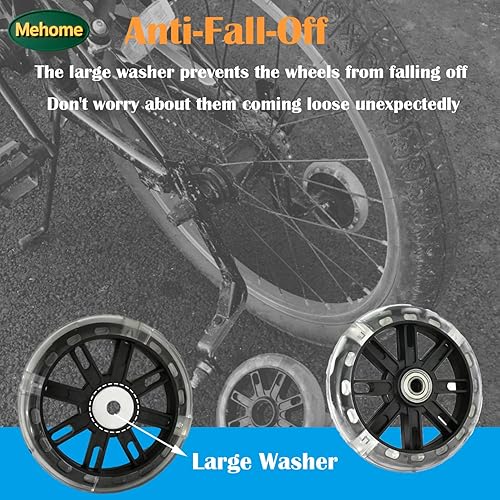 Vista 2 de Mehome Ruedas de entrenamiento Flash para bicicleta de niños de 12, 14, 16, 18 y 20 pulgadas, ruedas de entrenamiento resistentes para bicicletas
