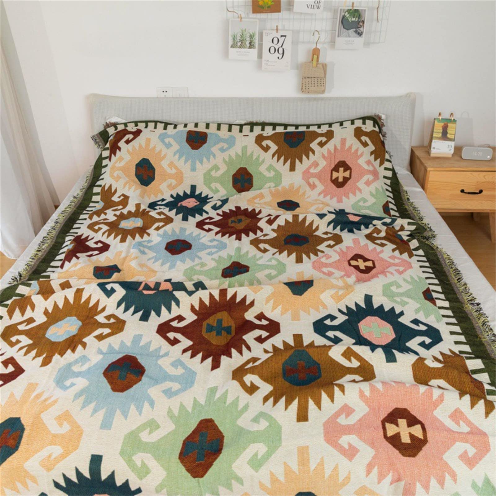 Koc plażowy w stylu boho, dywan ścienny, koc kempingowy, koc piknikowy, dekoracyjny koc na sofę, do salonu, na plażę, do samochodu, na kemping (130 x 180 cm)