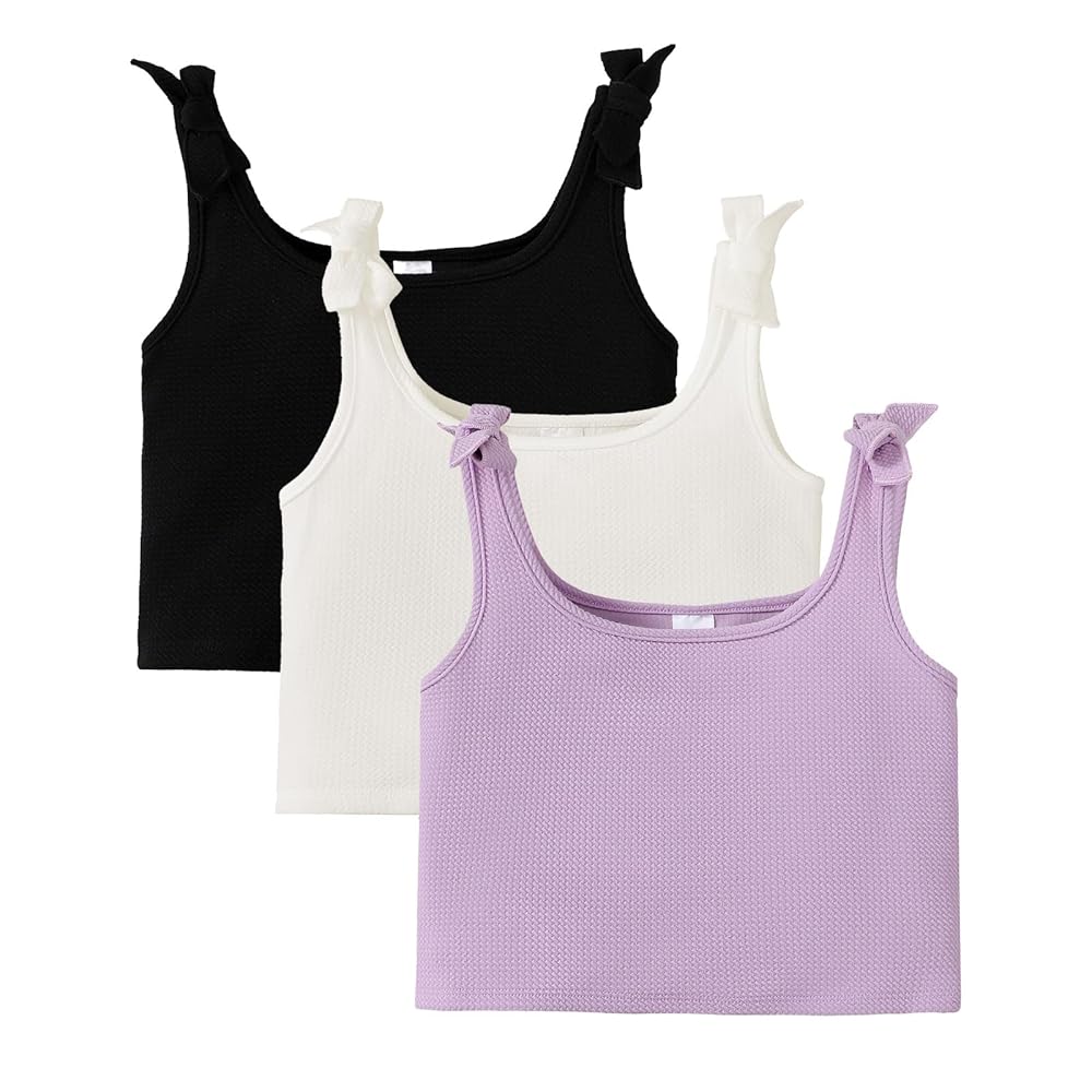 Amazon.com: ROMPERINBOX Girls Tank Tops 8 Years Old 3 Pack Tween Girl Knot  Shoulder Textured Crop Tank Top(Black/White/Purple,8Y): Clothing, Shoes \u0026  Jewelry
