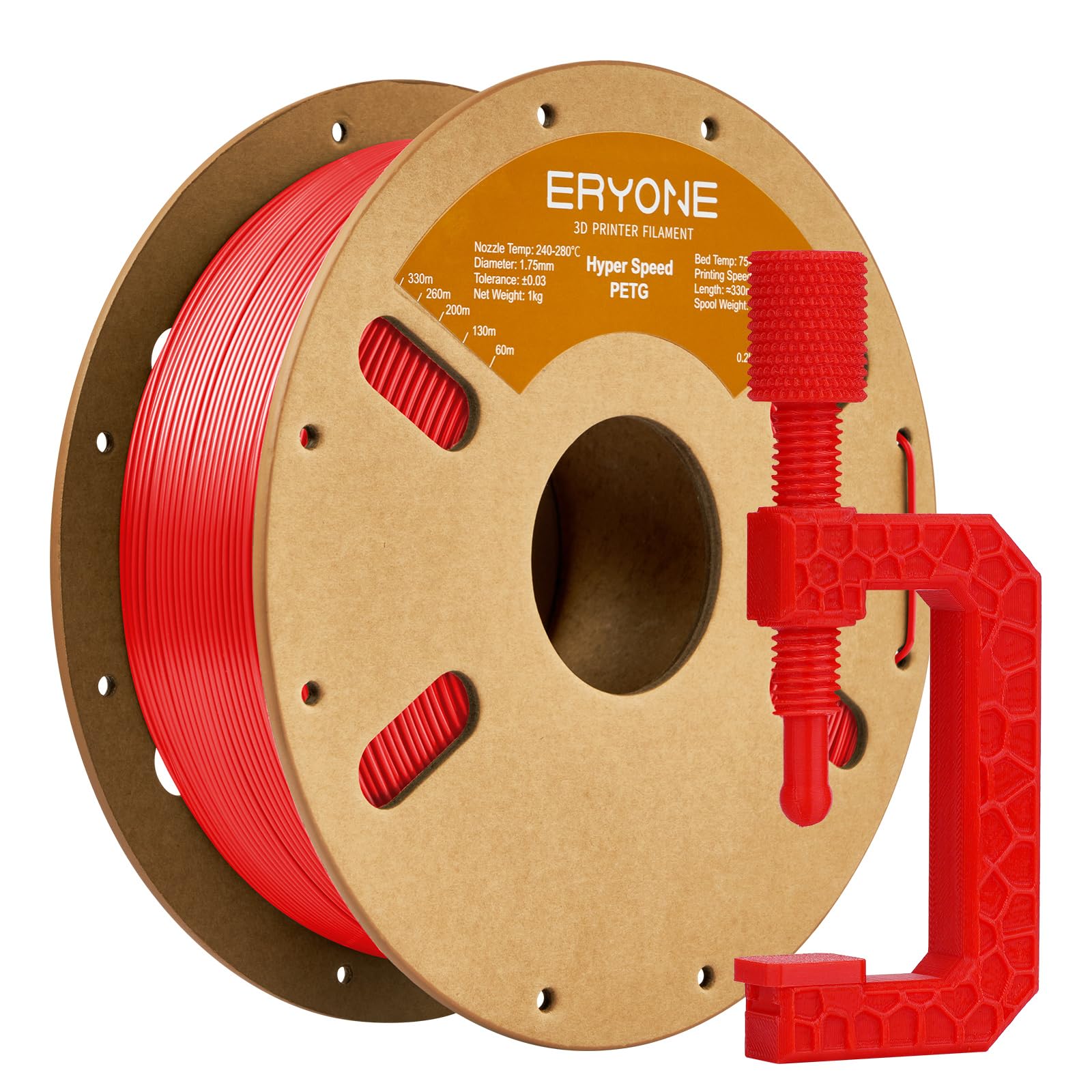 ERYONE High Speed PETG Filament 1.75mm +/- 0.03mm, 30-600mm/s Hyper Speed 3D Printing Filament, 1kg (2.2LBS)/Spool, Red