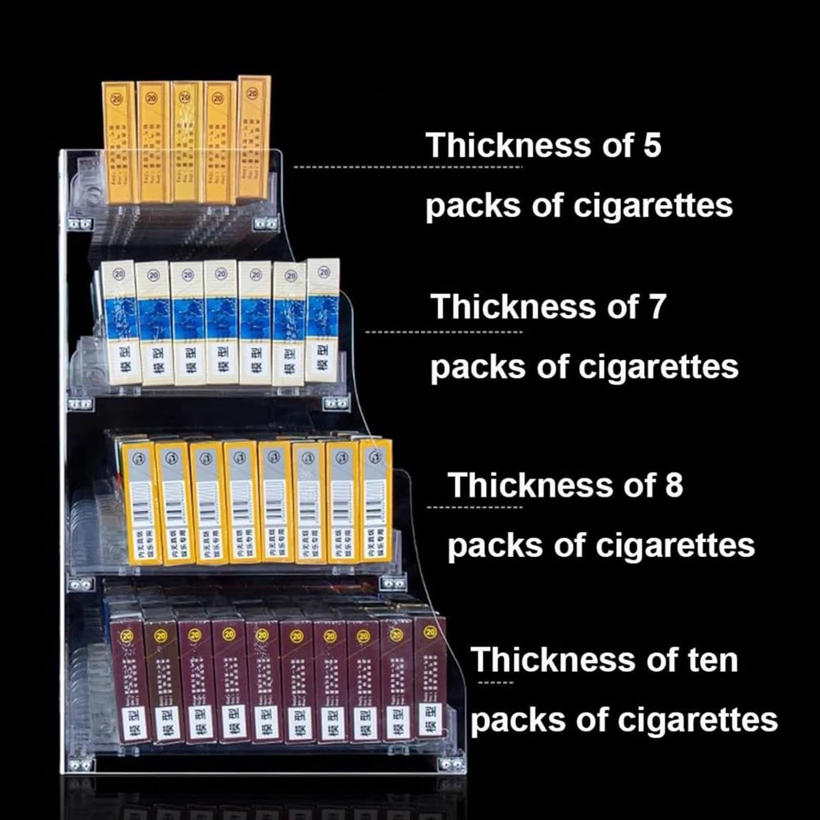 Expositor de Cigarrillos de Pared de 3 Niveles y 10 columnas, de acrílico Transparente, Ideal para Tiendas, Ideal para una comercialización organizada.