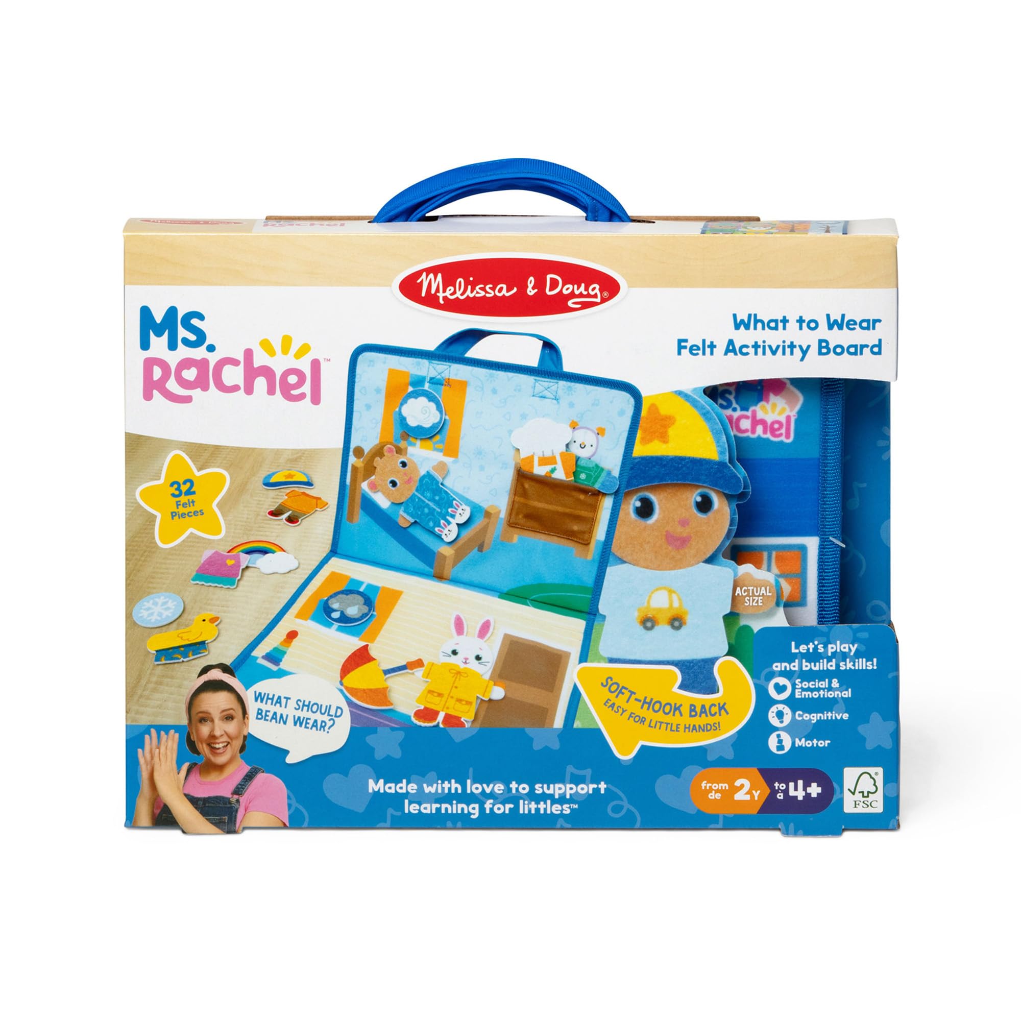 Melissa & Doug Ms. Rachel What to Wear filcowa deska do ćwiczeń Take-Along zabawka edukacyjna dla chłopców i dziewczynek – certyfikat FSC