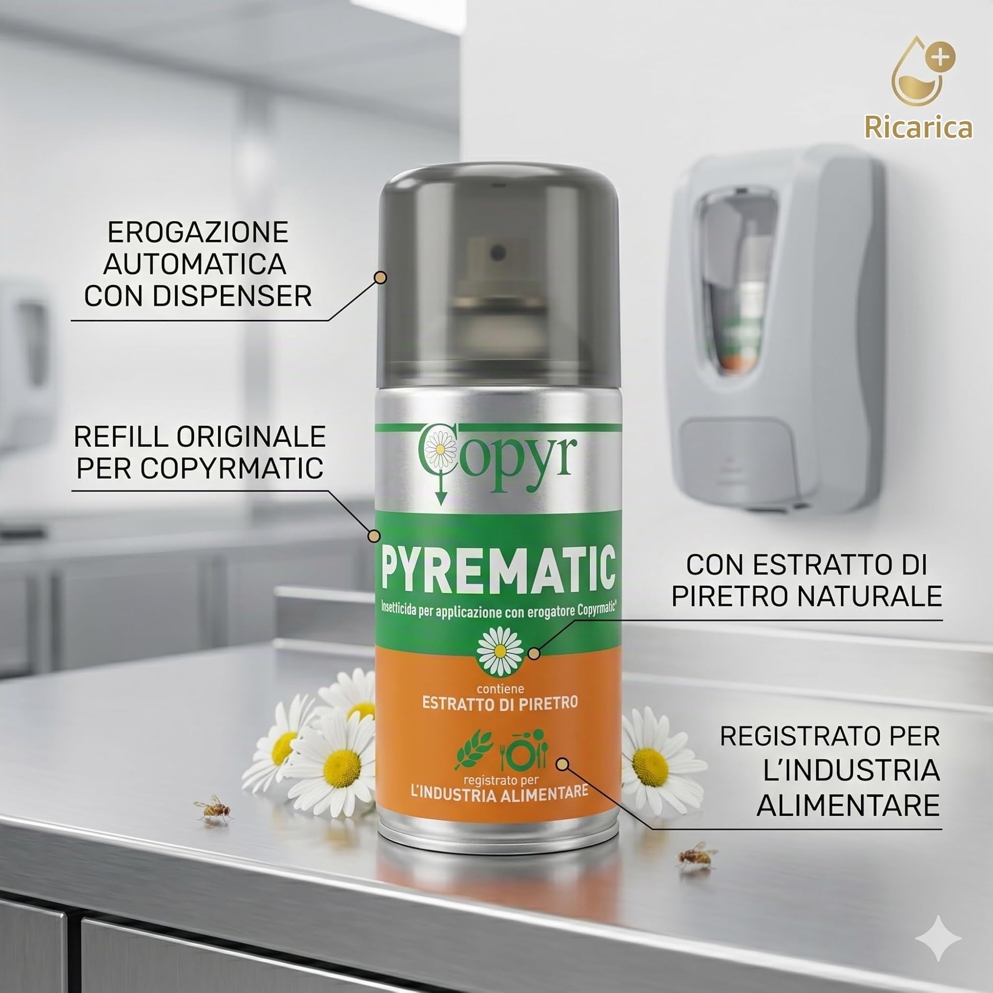 Copyr Pyrematic Insetticida Spray con Estratto di Piretro, 3 Pezzi | Naturale, Per Erogatore Automatico, Uso Professionale e Domestico