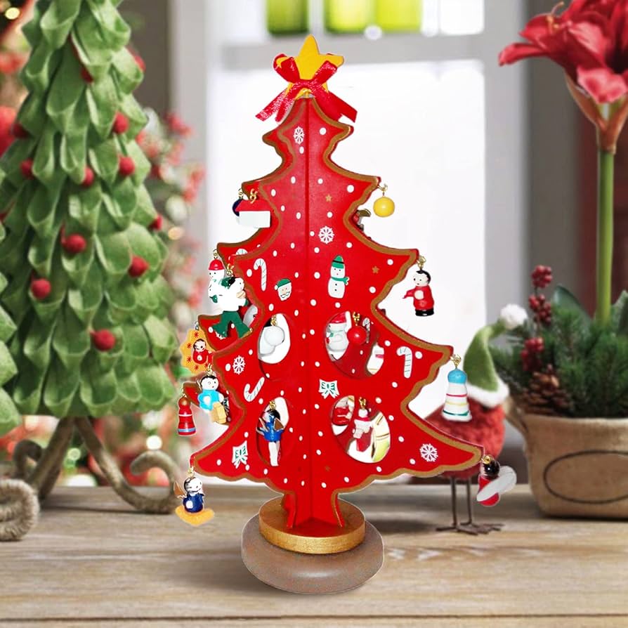 Decoraciones De Madera Para árbol De Navidad De Dibujos Animados Para Niños, Juguetes Para Fiestas En El Hogar, Decoración De Vacaciones, Regalo De Navidad (rojo-10.2 X 12.2 In