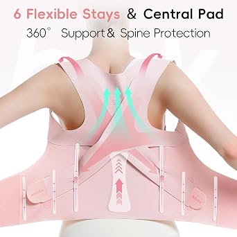 babaka Posture Corrector for Women, Invisible Lightweight Adjustable Back Brace for Upper and Lower Back Pain Relief, Hunchback, Hump, Scoliosis, Thoracic, Spine Corrector Under Clothes (Pink, Large, Waist: 35''-42'')