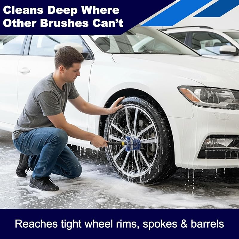 EZ Detail Go Brush for Cars | Flexible Wheel, Tire, and Engine Detailing Brush | Chemical-Resistant Bristles | Fits EZ Detail Brush System, Wheel Wells, and Aros