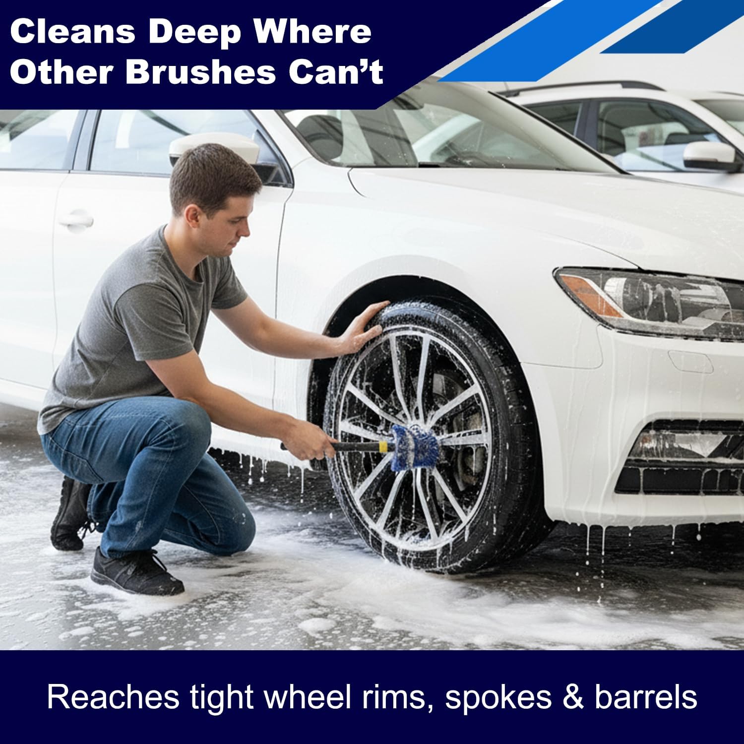 EZ Detail Go Brush for Cars | Flexible Wheel, Tire, and Engine Detailing Brush | Chemical-Resistant Bristles | Fits EZ Detail Brush System, Wheel Wells, and Aros
