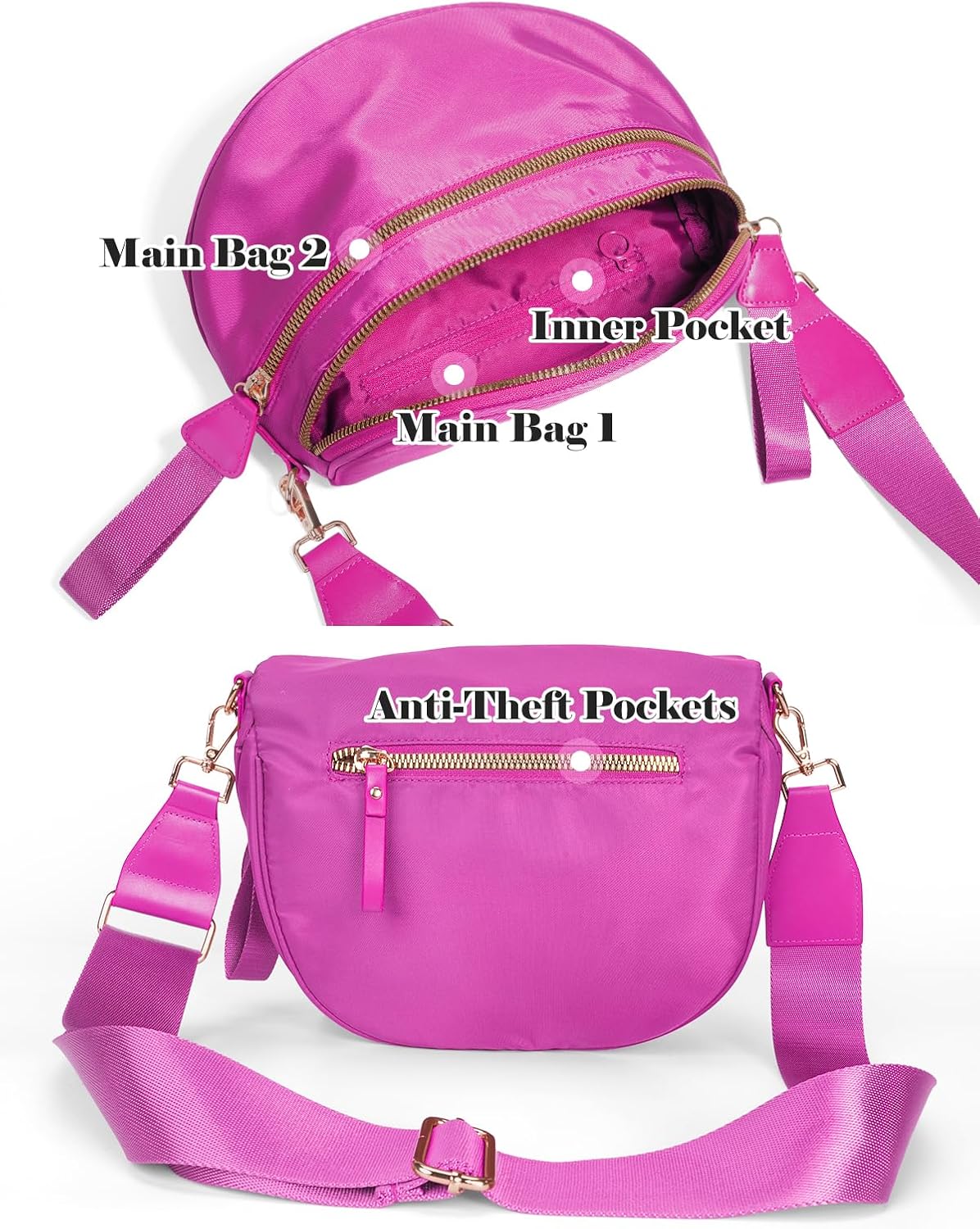 Pure Colour Crossbody Bag Bum Bag for Women,Spacious Purse Fanny Packs Belt Bag,Oversized Bum Bag (Colour Bum Bag-Rose) thumbnail
