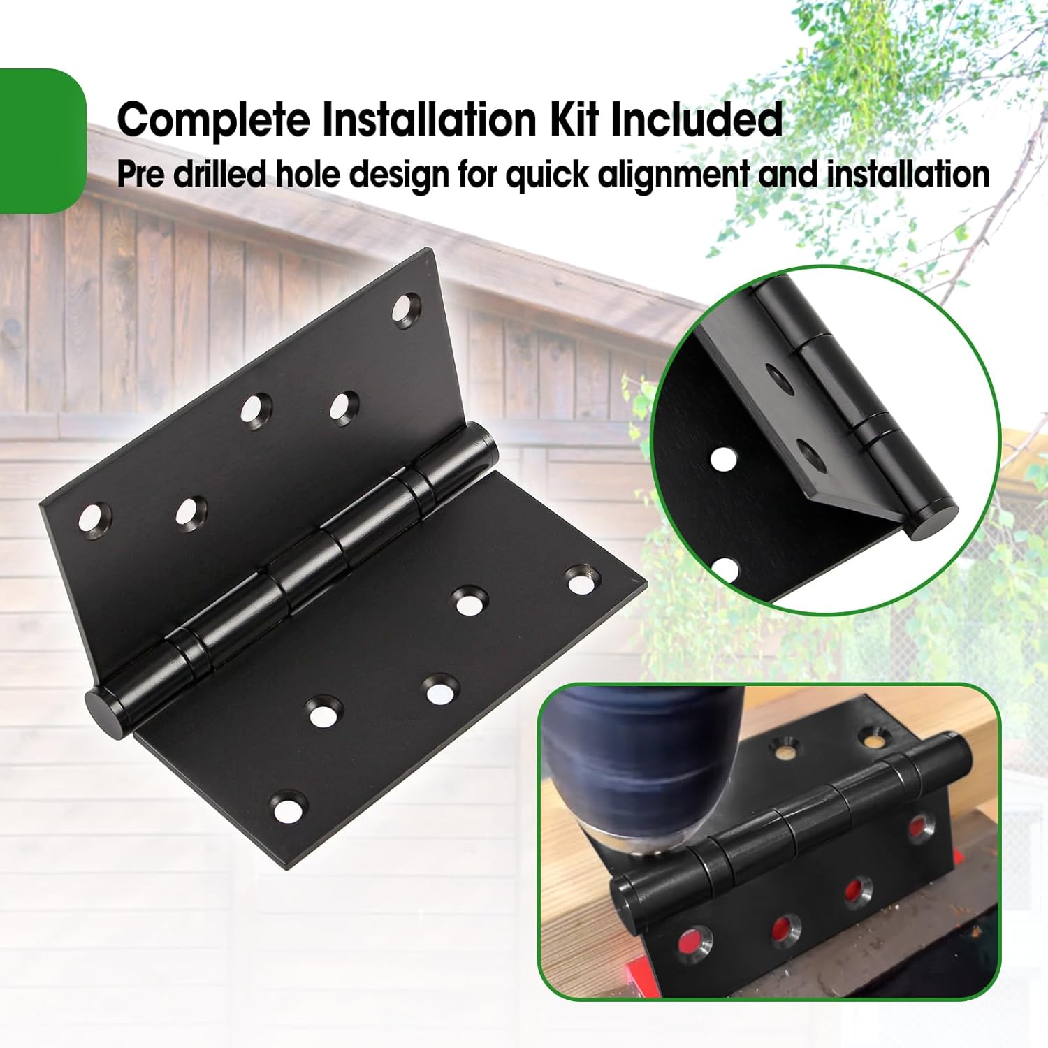 5 Inch Heavy Duty Door Hinges Max Load 220 lbs, 5" x 5" Stainless Steel Hinges Ball Bearing with Square Corners for Indoor and Outdoor Doors, 4 Pcs Black with 40 Screws