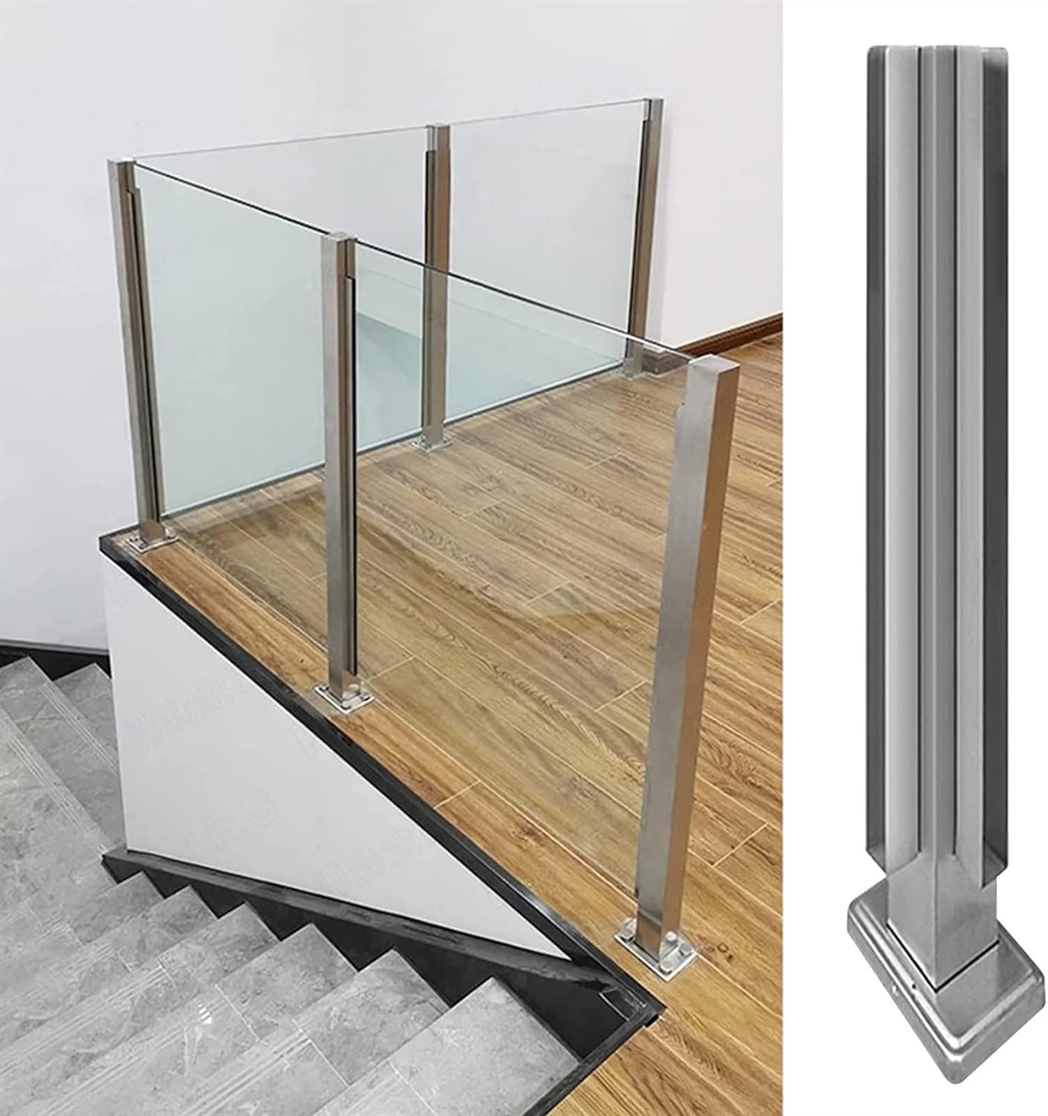 Poste de barandilla de vidrio de acero inoxidable 95cm para sistema de fijación de cristal