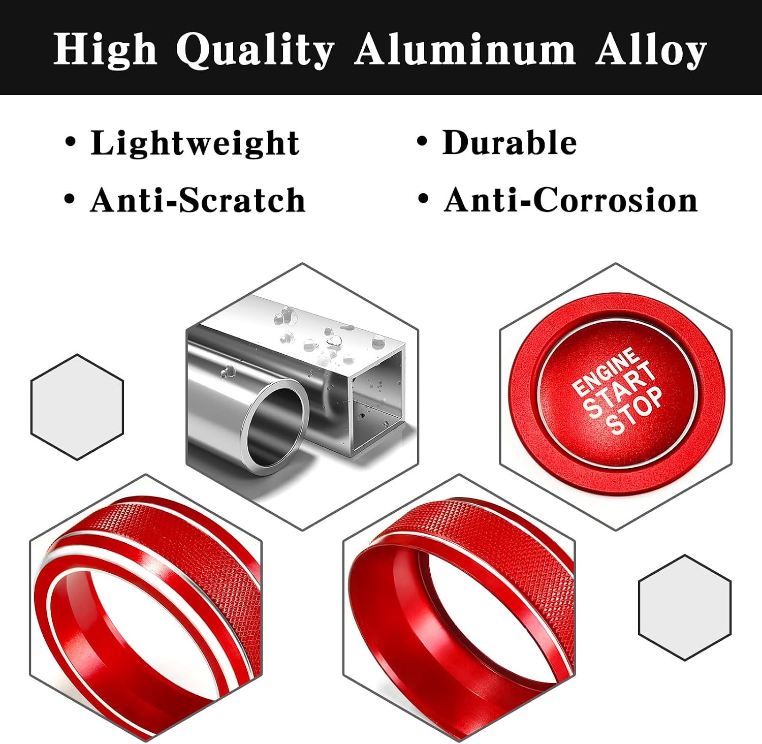 For Toyota RAV4 2019-2025 Accessories, Auto AC Climate Control Knob Covers,Push Start Button Covers for RAV4 Interior,Aluminum Alloy,4Pcs/Kit (Red)