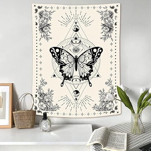 Vista 4 de Lunerfex Tapiz de mariposa estilo bohemio pequeño, tapiz de tarot, fase lunar, estético, para colgar en la pared, para dormitorio y sala de estar