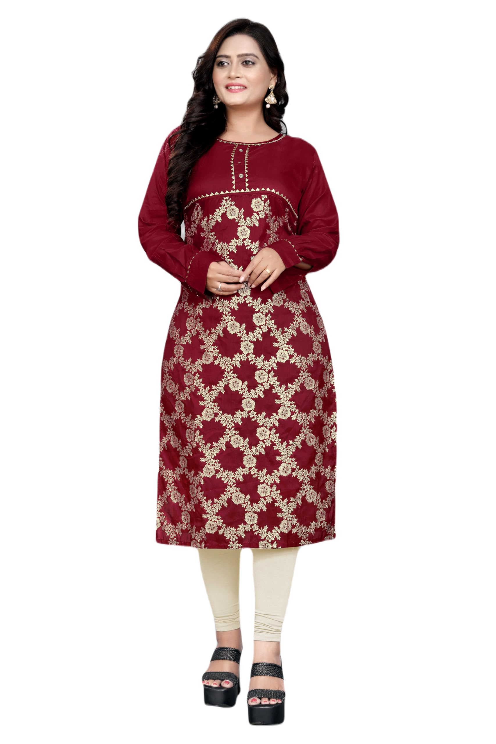 TRENDING KARTWomen's Jacquard Cotton Silk Regular Fit Full Sleeve Lightweight Casual Wear Kurti (A-F-203011727)