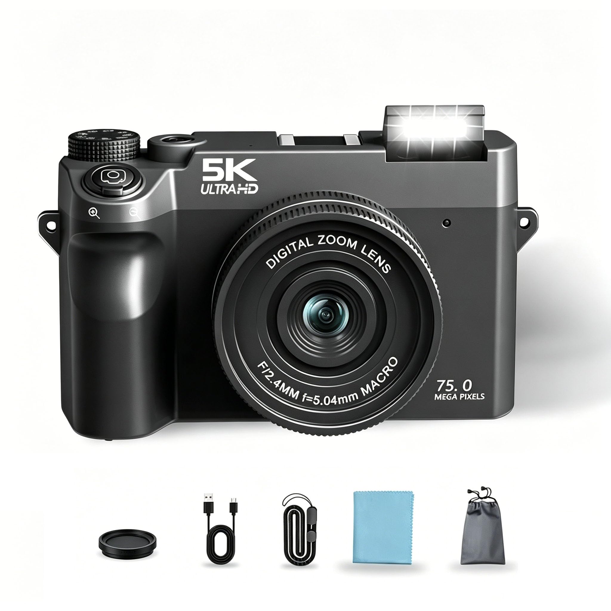 Divento Digital Camera 5K, 75MP WiFi Vlogging Camera, Autofocus, 18X Zoom, Compact Point and Shoot Digital Cameras for Beginner Teens Student Kids (Black)
