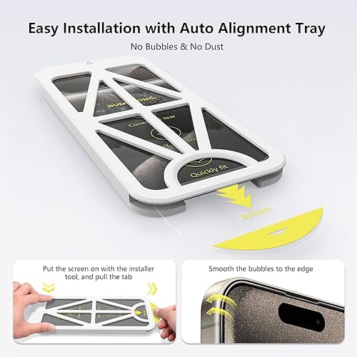 Miniatura 7 de DUMOSONG Paquete de 3 protectores de pantalla para iPhone 15 Pro Max, 6.7 pulgadas, dureza 9H, protector de pantalla de vidrio templado 15 Pro Max