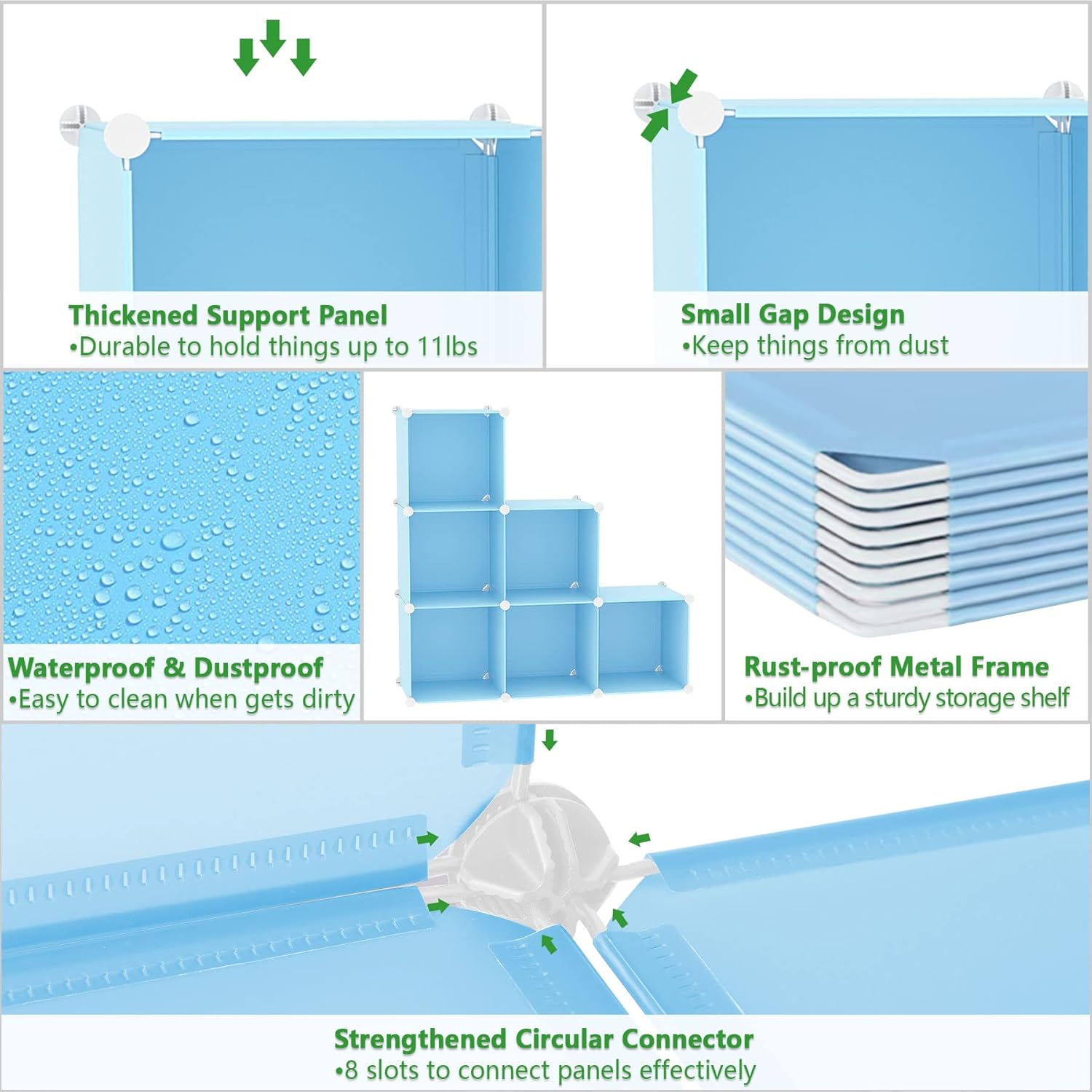 C&AHOME Cube Storage Organizer, 6-Cube Shelves Units, Closet Cabinet, DIY Plastic Modular Book Shelf, Ideal for Bedroom, Living Room, Office, 36.6" L x 12.4" W x 36.6" H Blue UPCS06L - Image 7