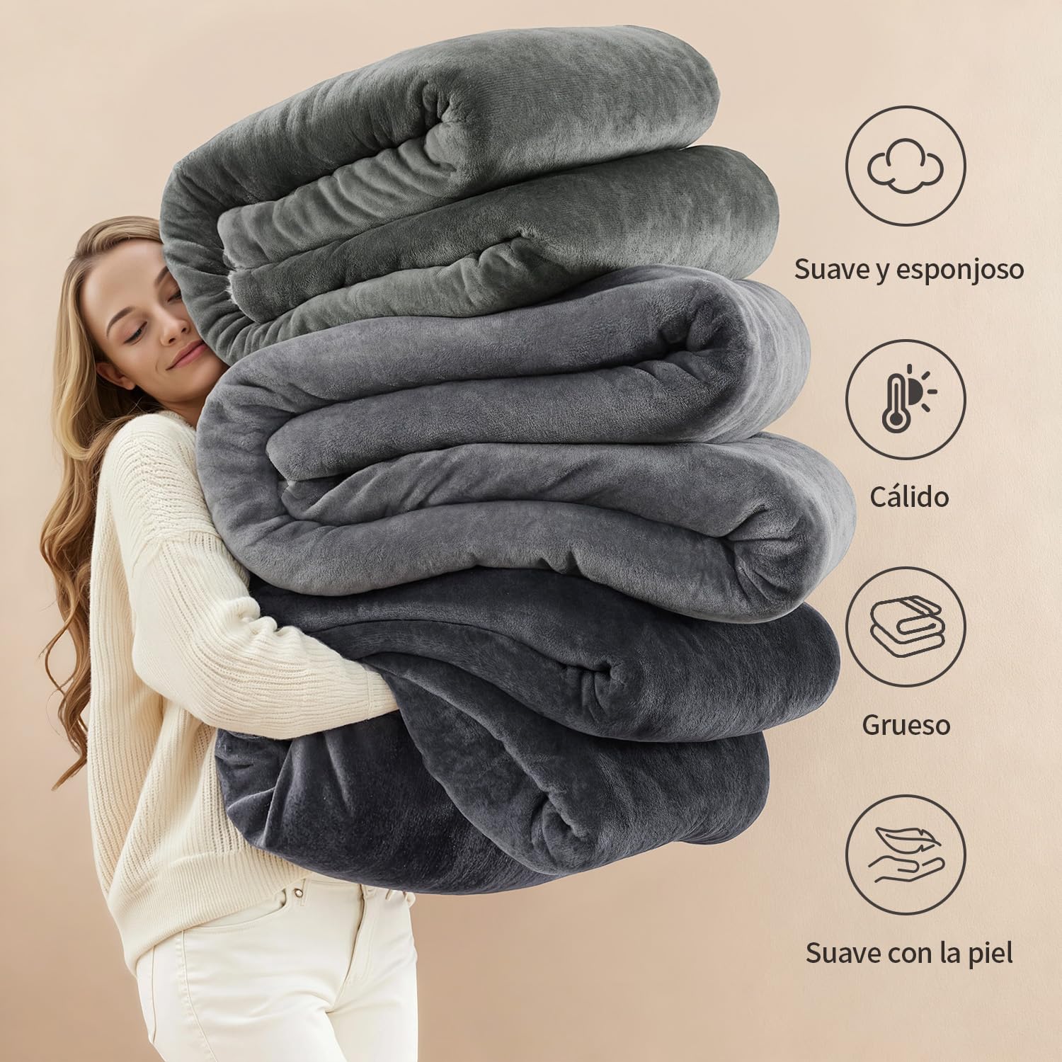 KANKAEU Manta Sherpa 220x240 cm, 550 gsm Extremadamente Suave y Gruesa, Manta de Invierno para Cama y Sofá, Polar y Sherpa Reversible, Lavable a Máquina