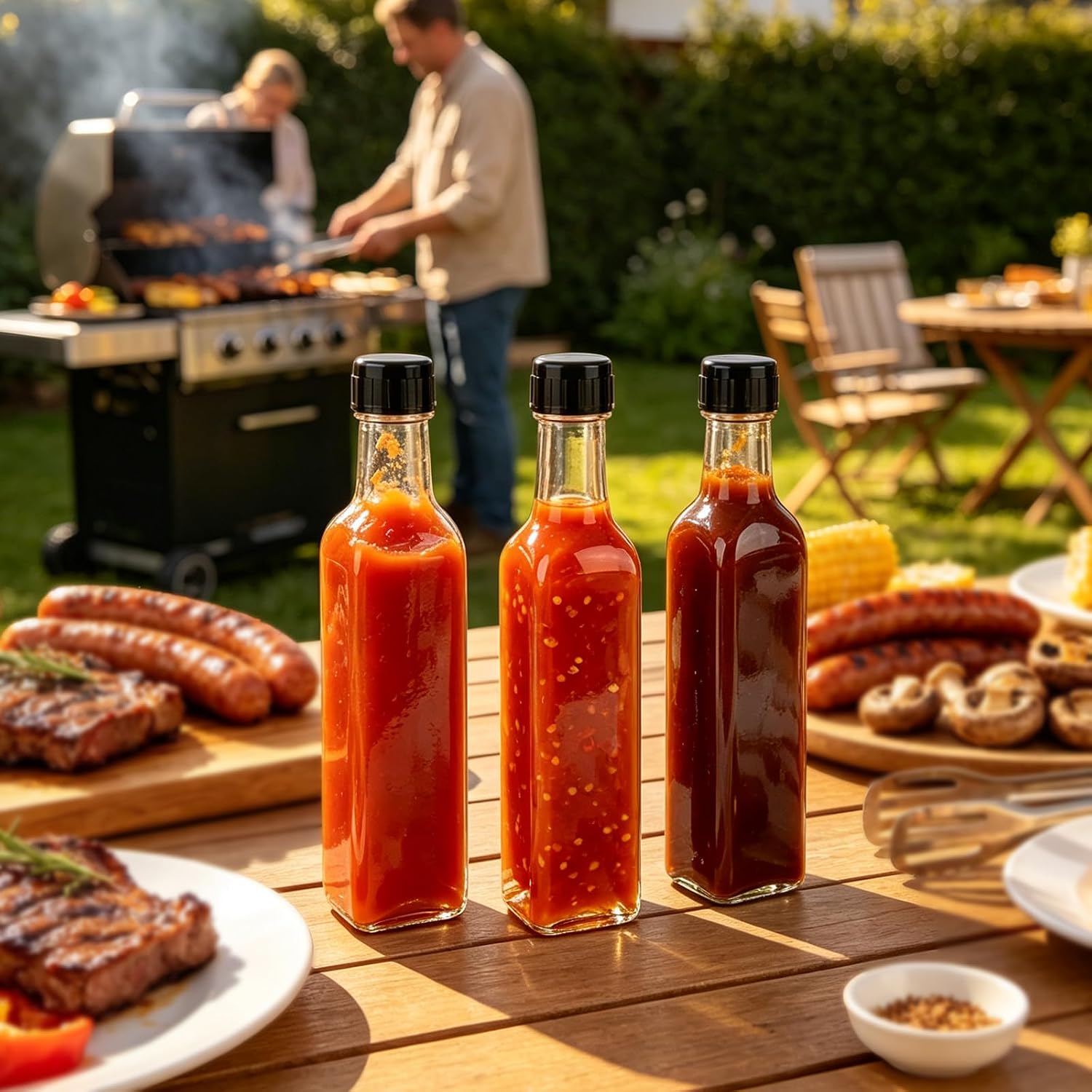 HINGWAH 21 Pack 8.5oz Hot Sauce Bottles, Square Glass Bottles with Caps