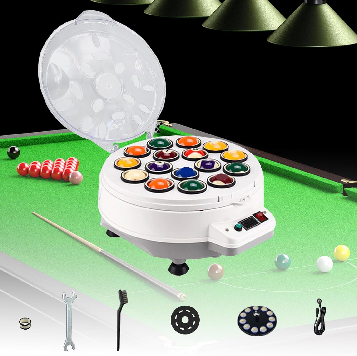 Jueraori 16 Balls Billiard Ball Cleaner and Polisher, Automatic Pool Balls Cleaning Machine, Snooker Polishing Washing Machine for Private Billiard Rooms Clubs Clubhouses