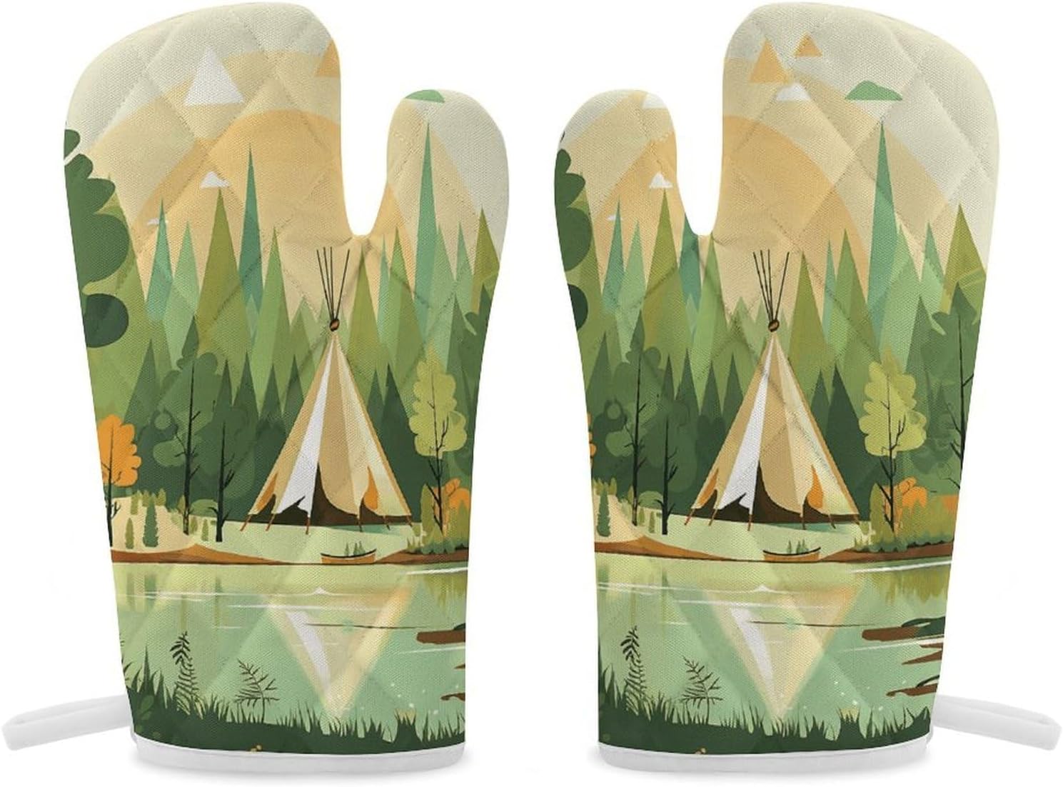 2 Pcs Oven Mitts Heat Resistant Kitchen Gloves Soft Safety Teepee Oven Glove for Microwave, Barbecue
