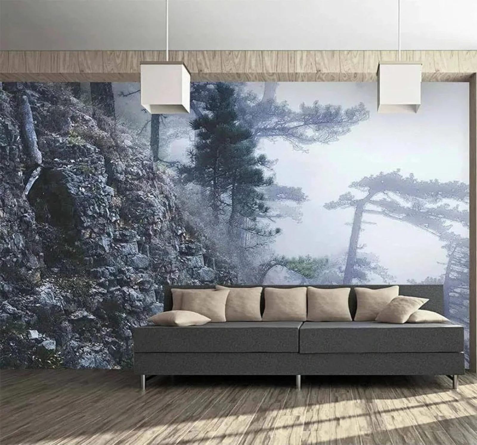 XLMING Hand Drawn Three Dimensional Mountain Peaks Pine Trees Natural Landscape 3D Wallpaper Luxury Home Dining Decor Paste Sofa Living Room The Wall for Bedroom Mural-400cm×280cm