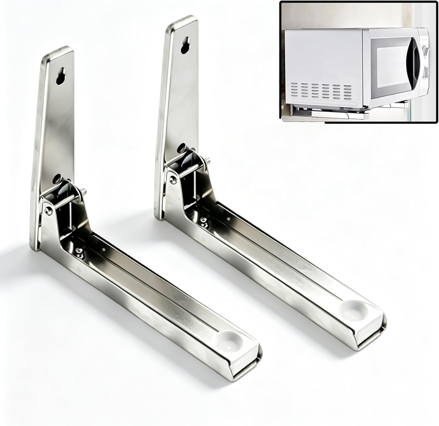 Universal Stainless Steel Microwave Wall Mount Bracket | Foldable Stretch Microwave Shelf with Full Mounting Kit, Heavy Duty Space Saving Microwave Holder
