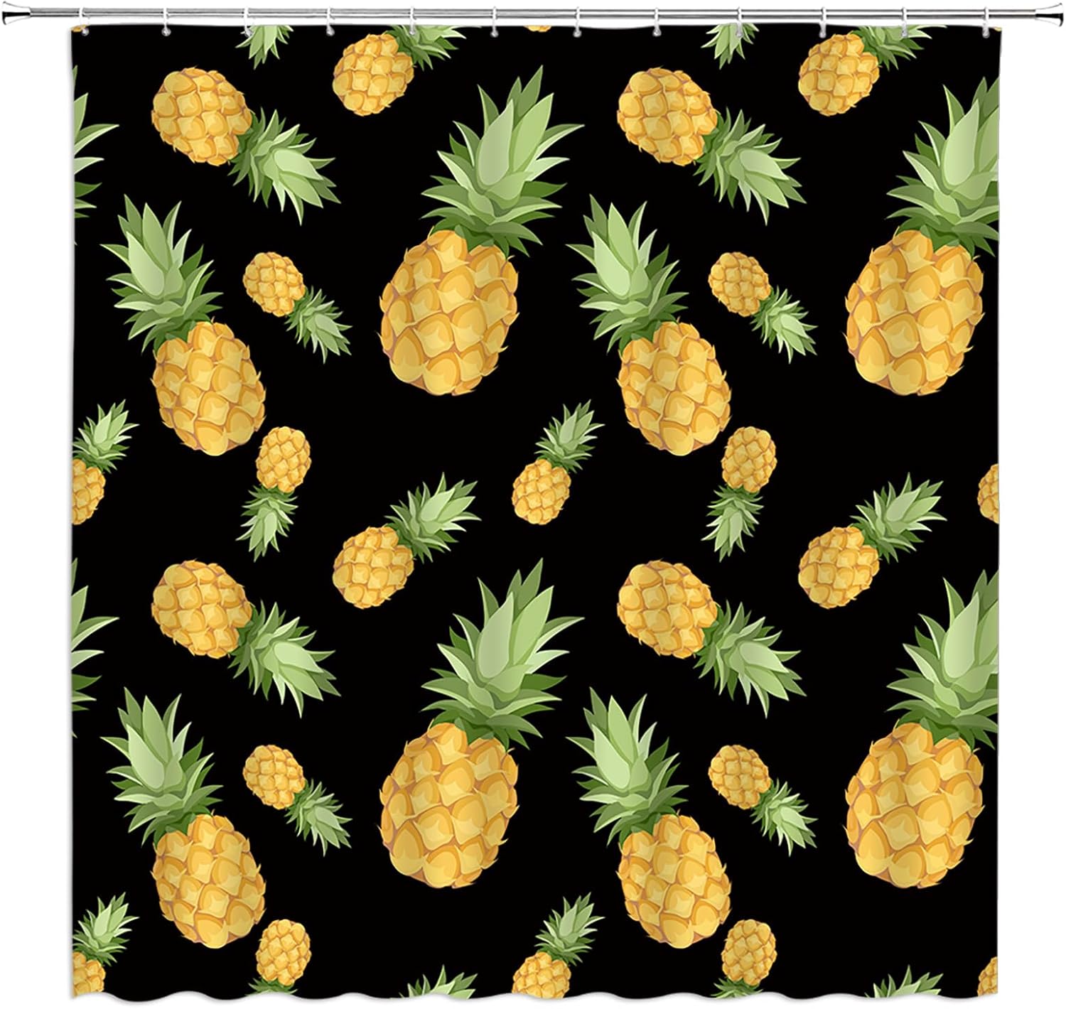 Watercolor Pineapple Shower Curtain Tropical Fruit Green Yellow White Bright Home Fabric Bathroom Curtains Decor Set with Hooks,(78" Wx70 H)