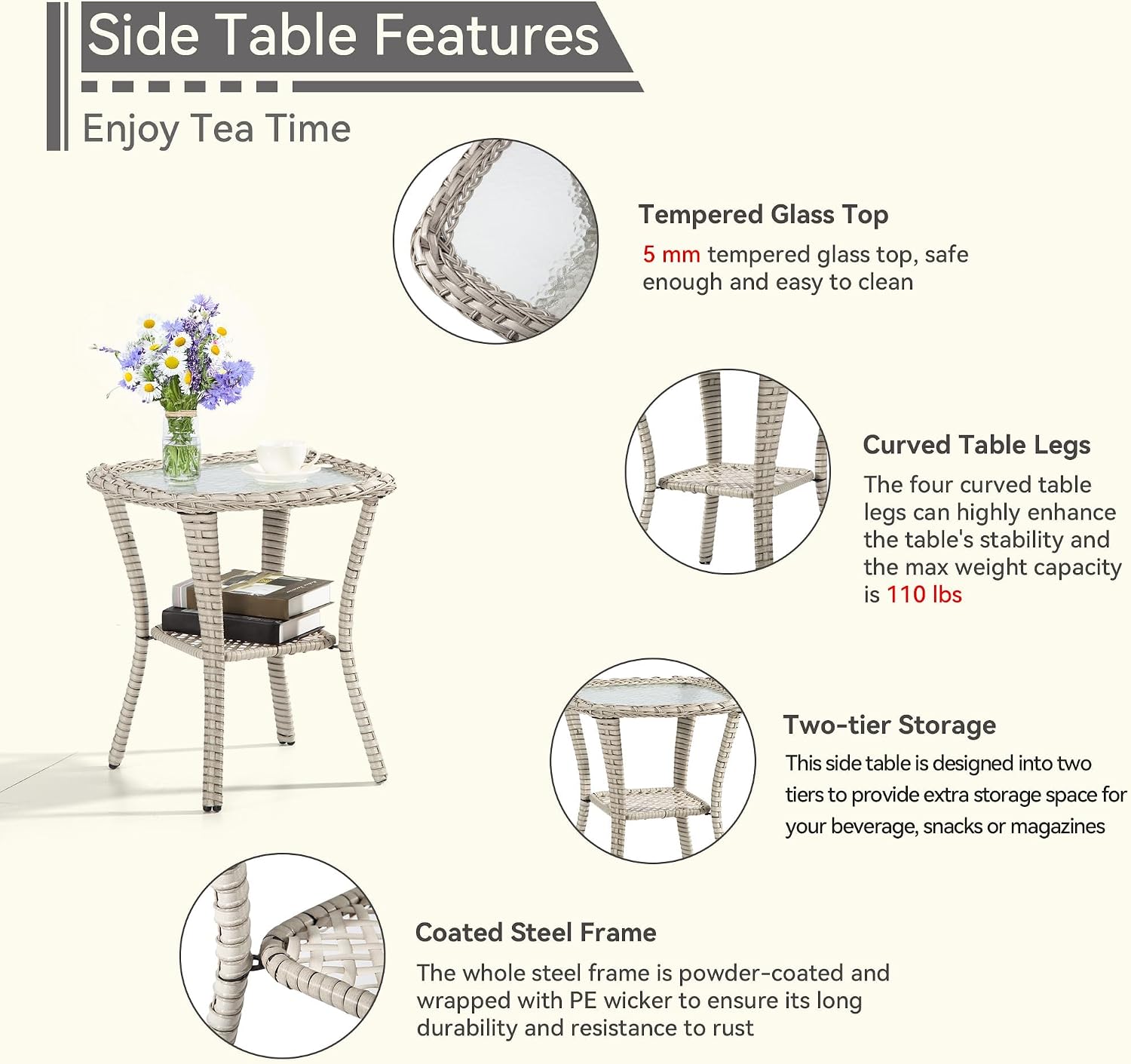 3 Pieces Outdoor Furniture Set - Patio Wicker Swivel Rocker Chair Set of 2 and 1 Side Table, Orange, Beige Wicker Rattan, Suitable for Porch, Yard