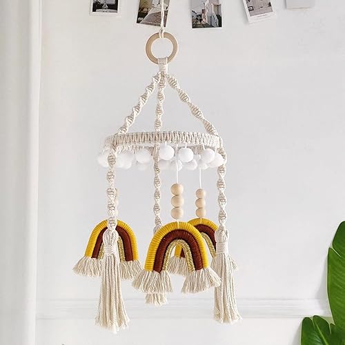Decoración bohemia colgante para habitación de niños, móvil de macramé para cuna, arco iris neutro para cuna