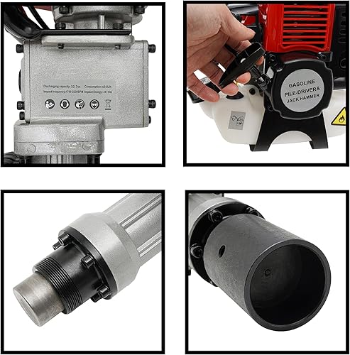 Miniatura 6 de Controlador de poste en T a gas de 2 tiempos de 32.7 CC - Controlador de pila de gasolina resistente de 1000 W para esgrima, martillo de pila de