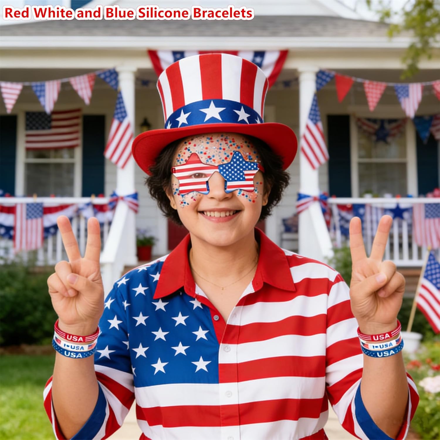 Go Ho 4th of July Outfits for Women Men:6 Pack Silicone Bracelets,4th of July Accessories,Patriotic USA Flag Red White and Blue Rubber Wristbands for 250 Anniversary USA Independence Day