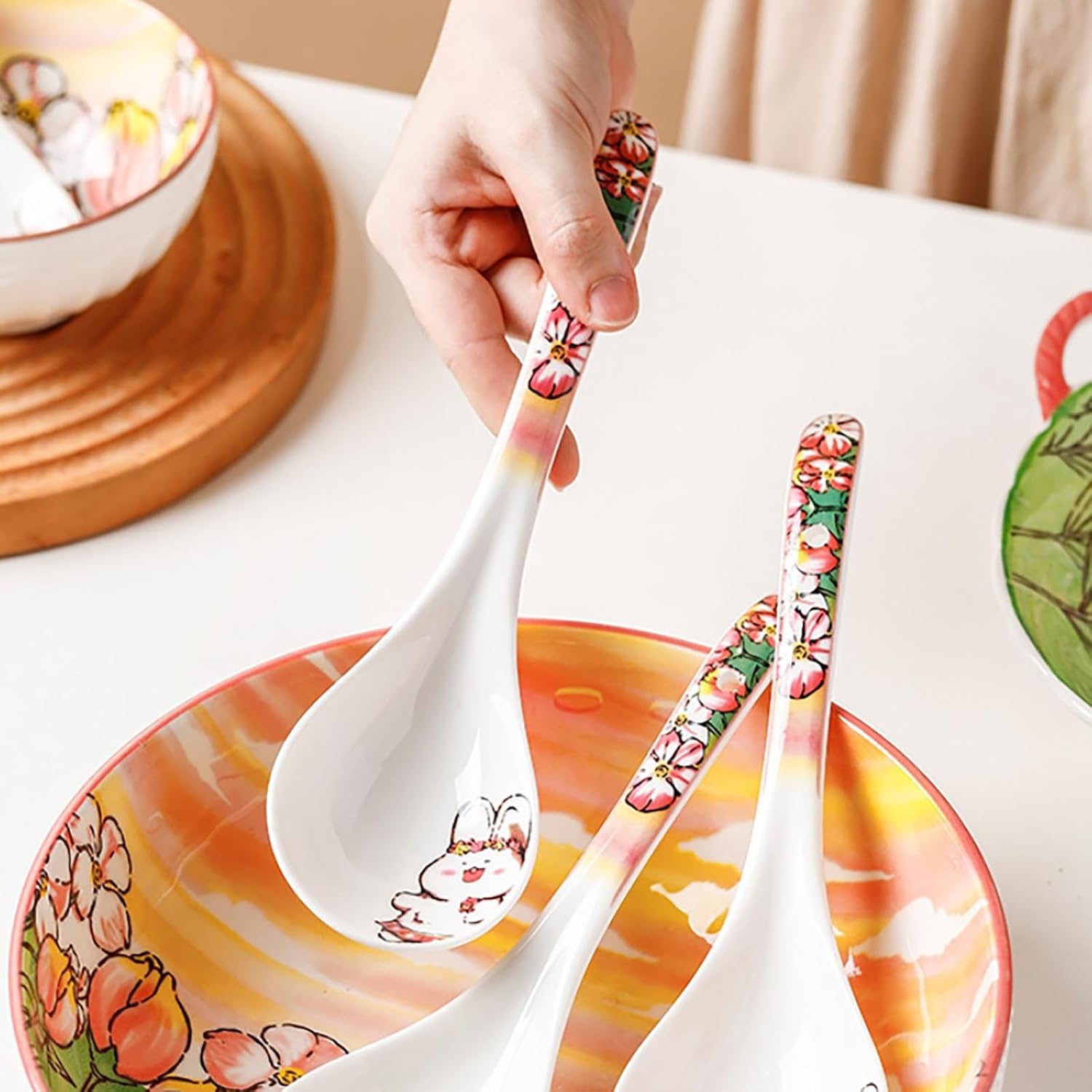 3pc Rabbit in Flower Household Big Spoon Cartoon Simple Personality Spoon-Rabbit in Flower