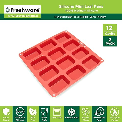 Miniatura 2 de Freshware Mini molde de silicona para pan, 2 unidades Mini molde para pan de 12 cavidades, moldes de silicona antiadherente para brownies, pan de