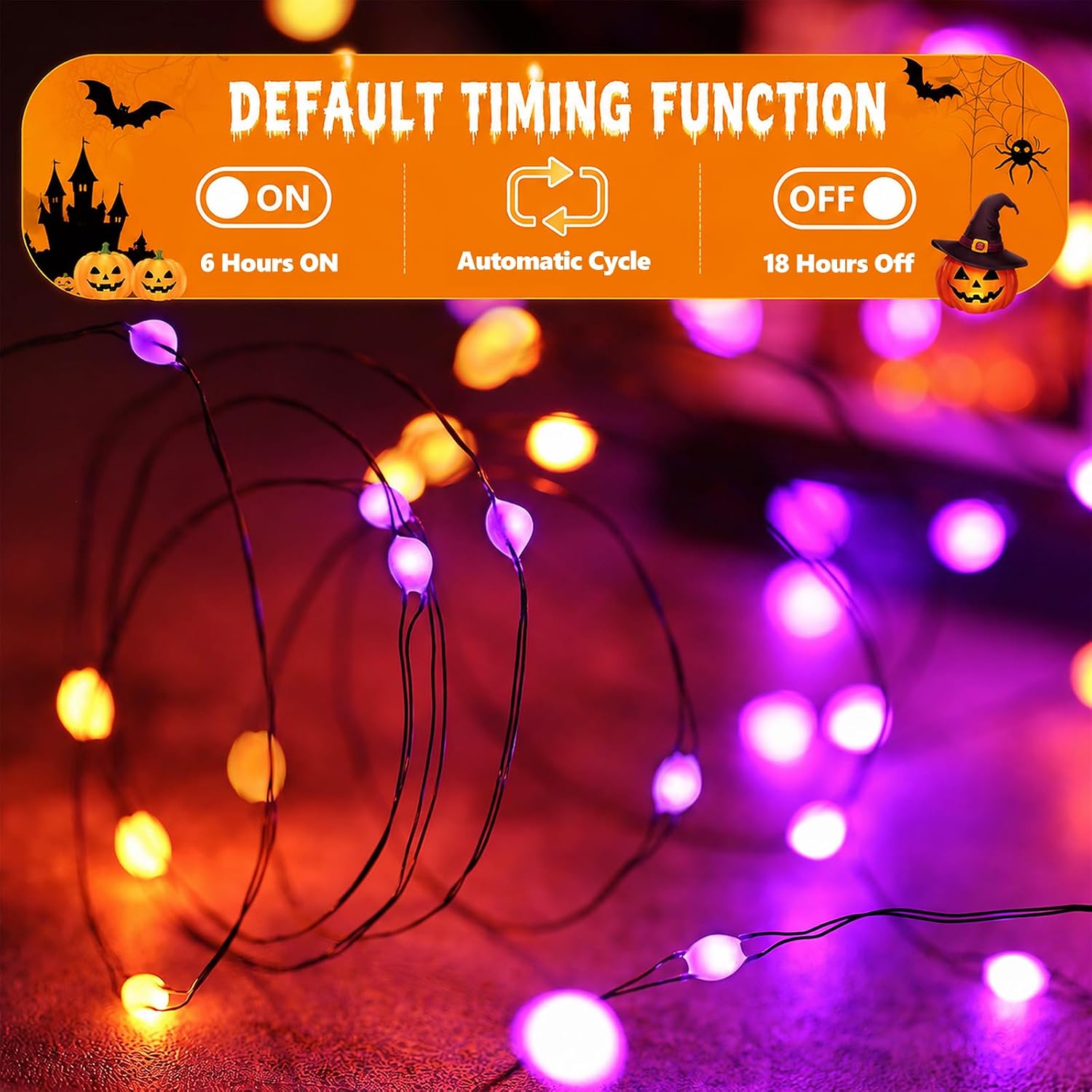 iBaycon 2 Pack 50 LED Battery Operated Halloween Lights Outdoor Waterproof image 3