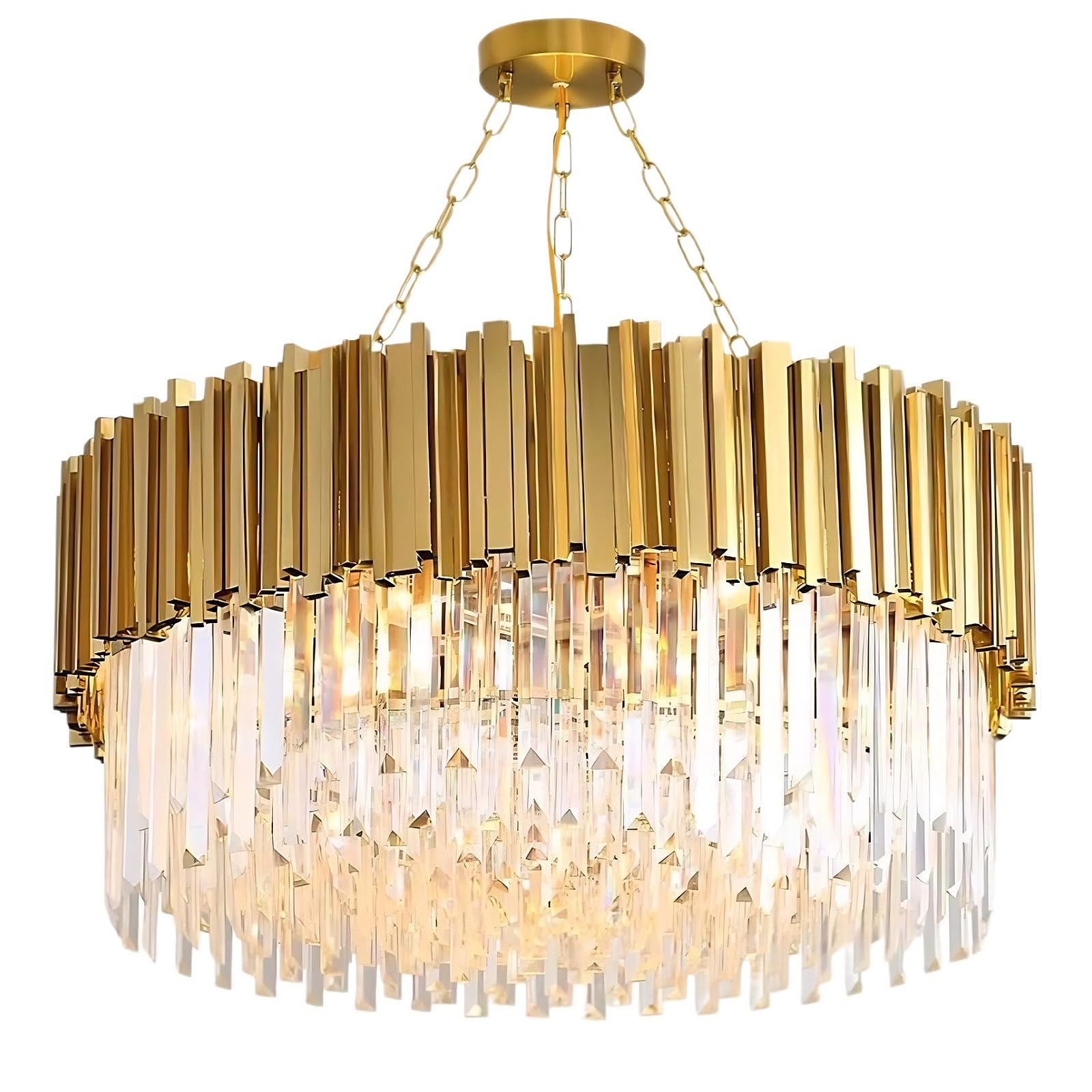 Coolpleasant Crystal Chandeliers Ceiling Light, E14x10, Gold, 75cm