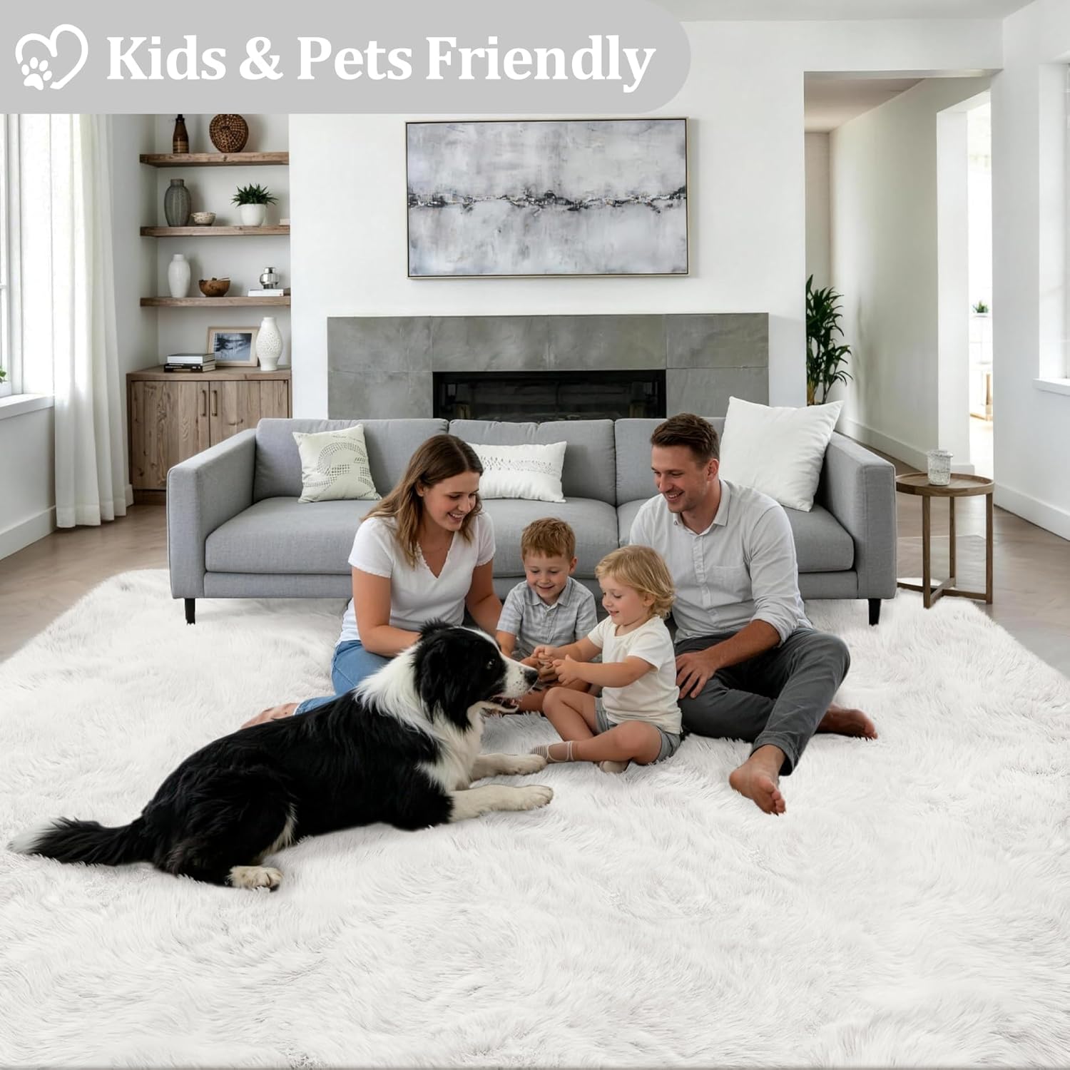 Fluffy 4x6 Area Rugs for Living Room Bedroom: Ultra Soft Shag Rug Non-Slip Non-Shedding Small Plush Bedside Rug Indoor Floor Carpets for Kids Room Playroom Entryway Nursery Dorms Home Decor Ivory