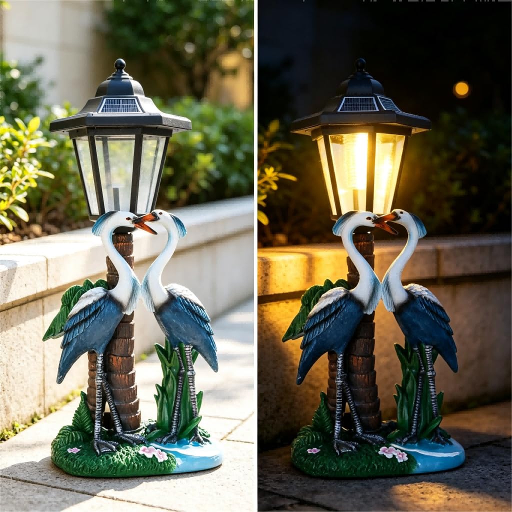 Estatua de jardín solar al aire libre par de pájaros decoración resistente a la intemperie resina patio arte para césped 33 cm