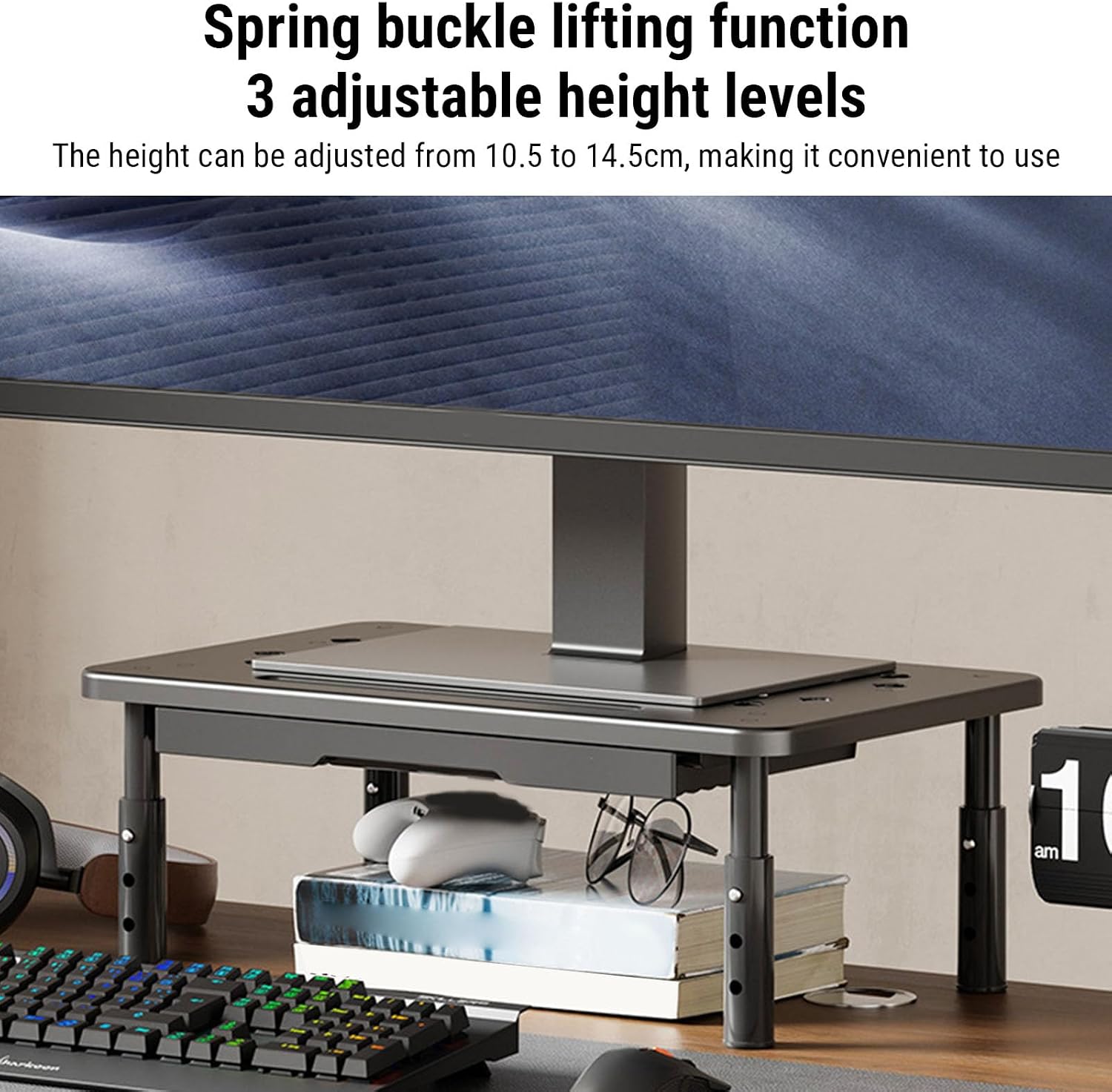 Yosoo Health Gear Vented Computer Riser Drawer Adjustable Height Stand,2 PC image 3