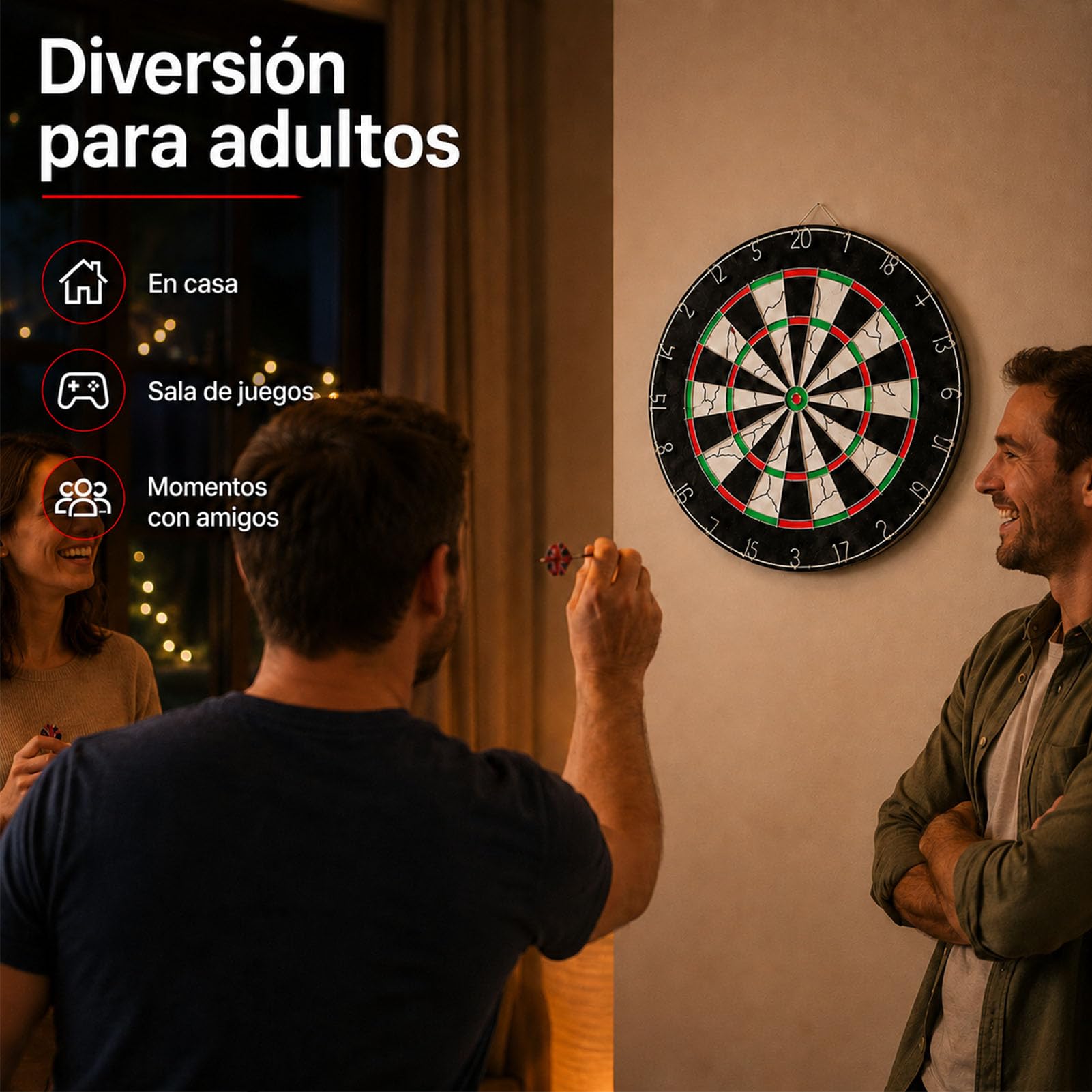 Diana Dardos Profesional Juego de Dardos para Adultos con Tabla Flocado de Doble Cara y 6 Puntas de Acero